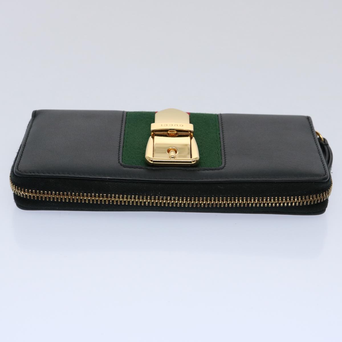 GUCCI Silvi Web Sherry Line Long Wallet Leather Black Red 476083 60085A