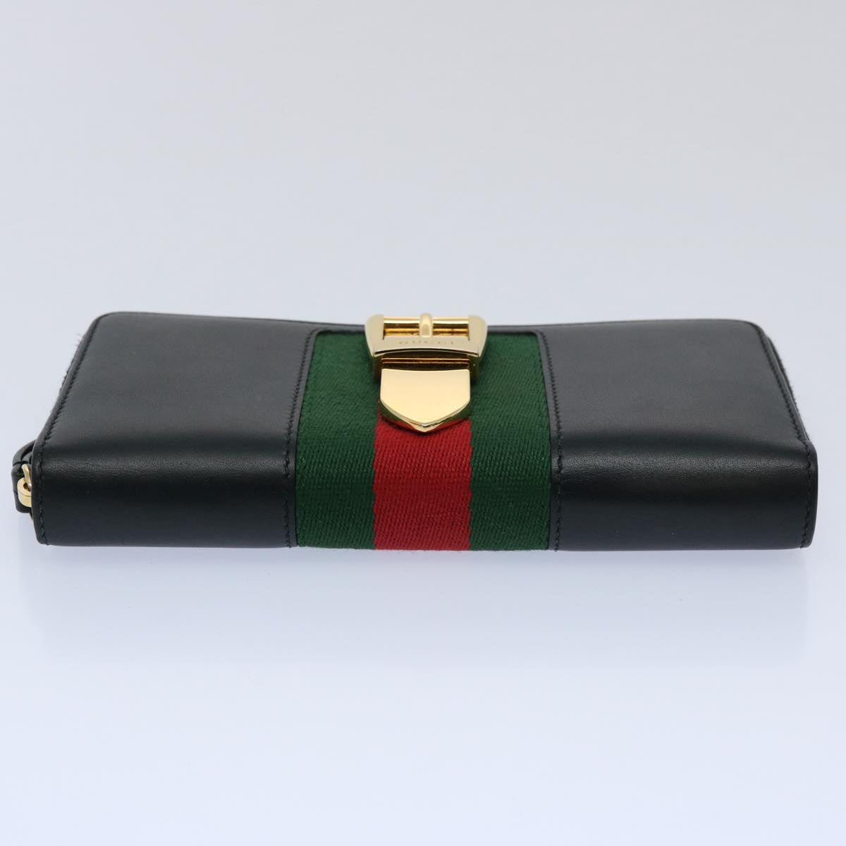 GUCCI Silvi Web Sherry Line Long Wallet Leather Black Red 476083 60085A