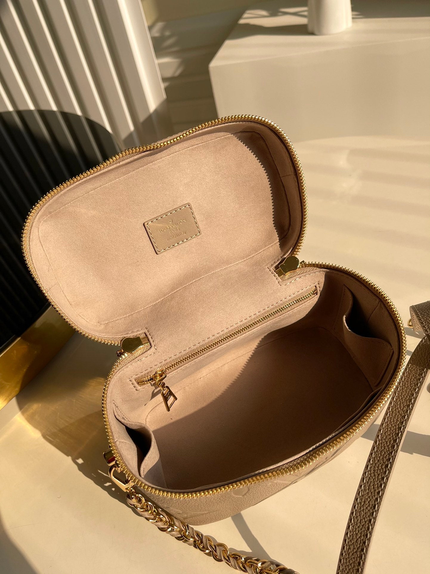 LV Vanity PM Handbag Monogram Empreinte Tourterelle Beige For Women, WomenÃ¢â‚¬â„¢s Handbags, Shoulder And Crossbody Bags 7.5in/19cm LV M45608