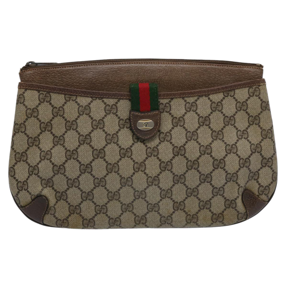GUCCI GG Supreme Web Sherry Line Clutch Bag Beige Red Green 39 02 026 60306