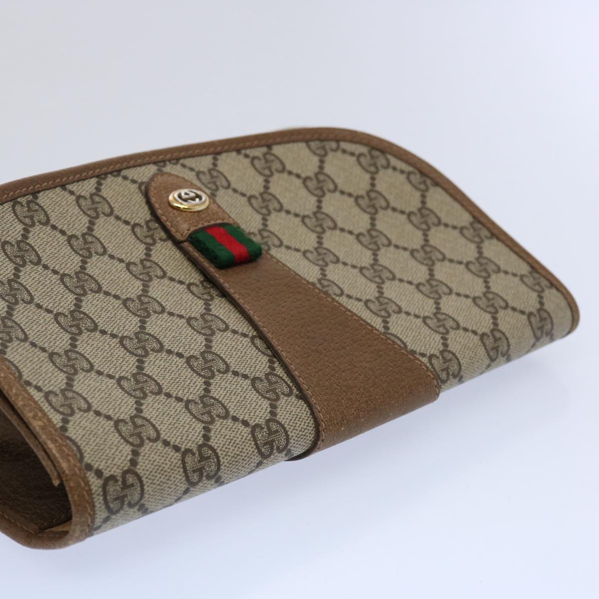 GUCCI GG Supreme Web Sherry Line Clutch Bag Beige Red Green 89 01 030 60457