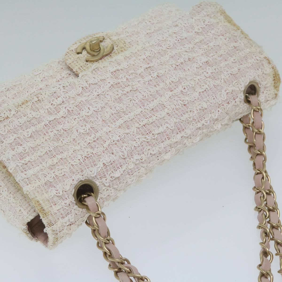 CHANEL Matelasse Chain Shoulder Bag Tweed Pink CC 60753A