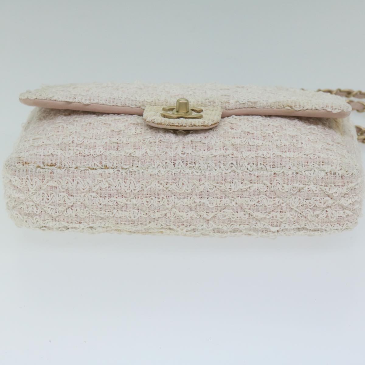 CHANEL Matelasse Chain Shoulder Bag Tweed Pink CC 60753A