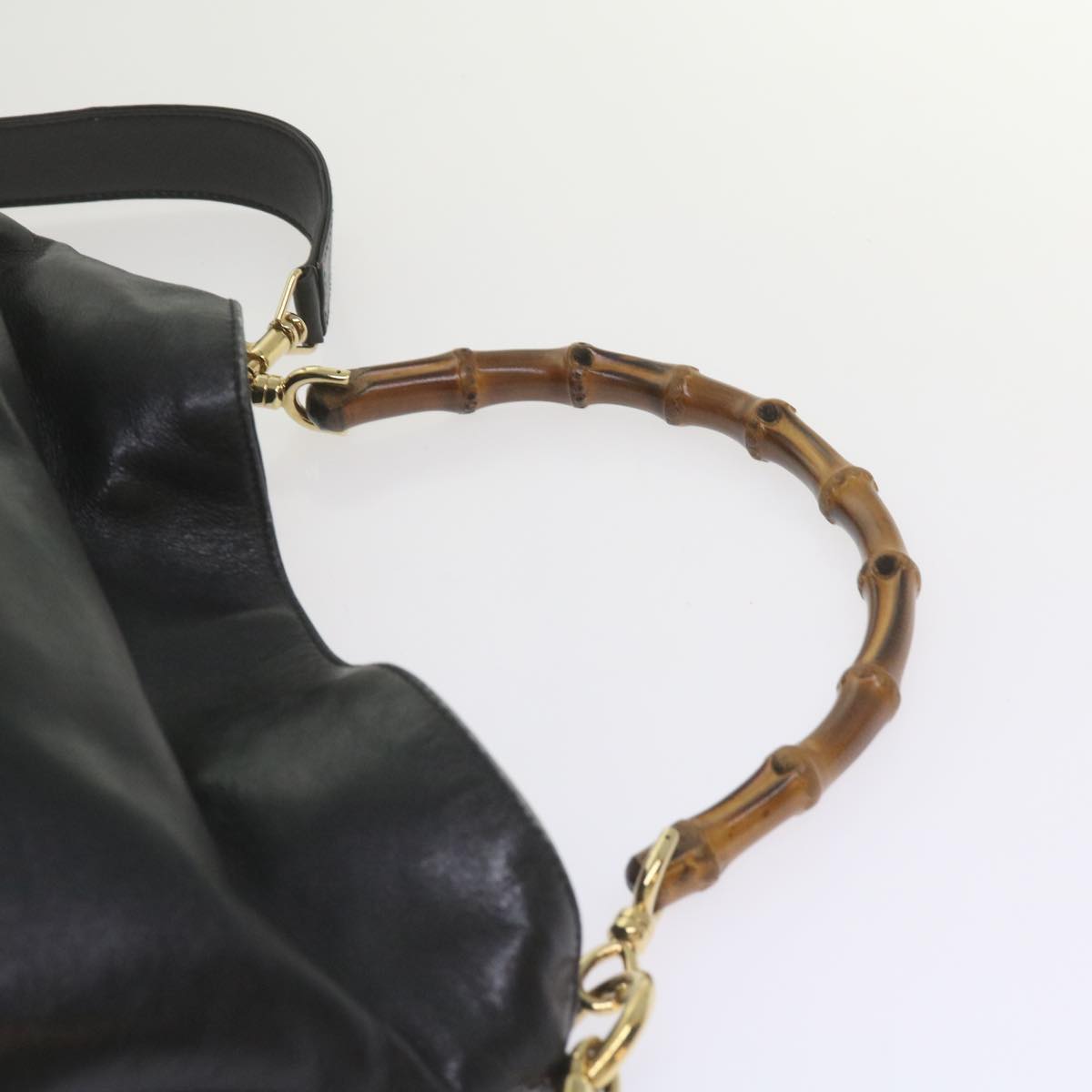 GUCCI Bamboo Shoulder Bag Leather 2way Black 001 1638 2615 60783