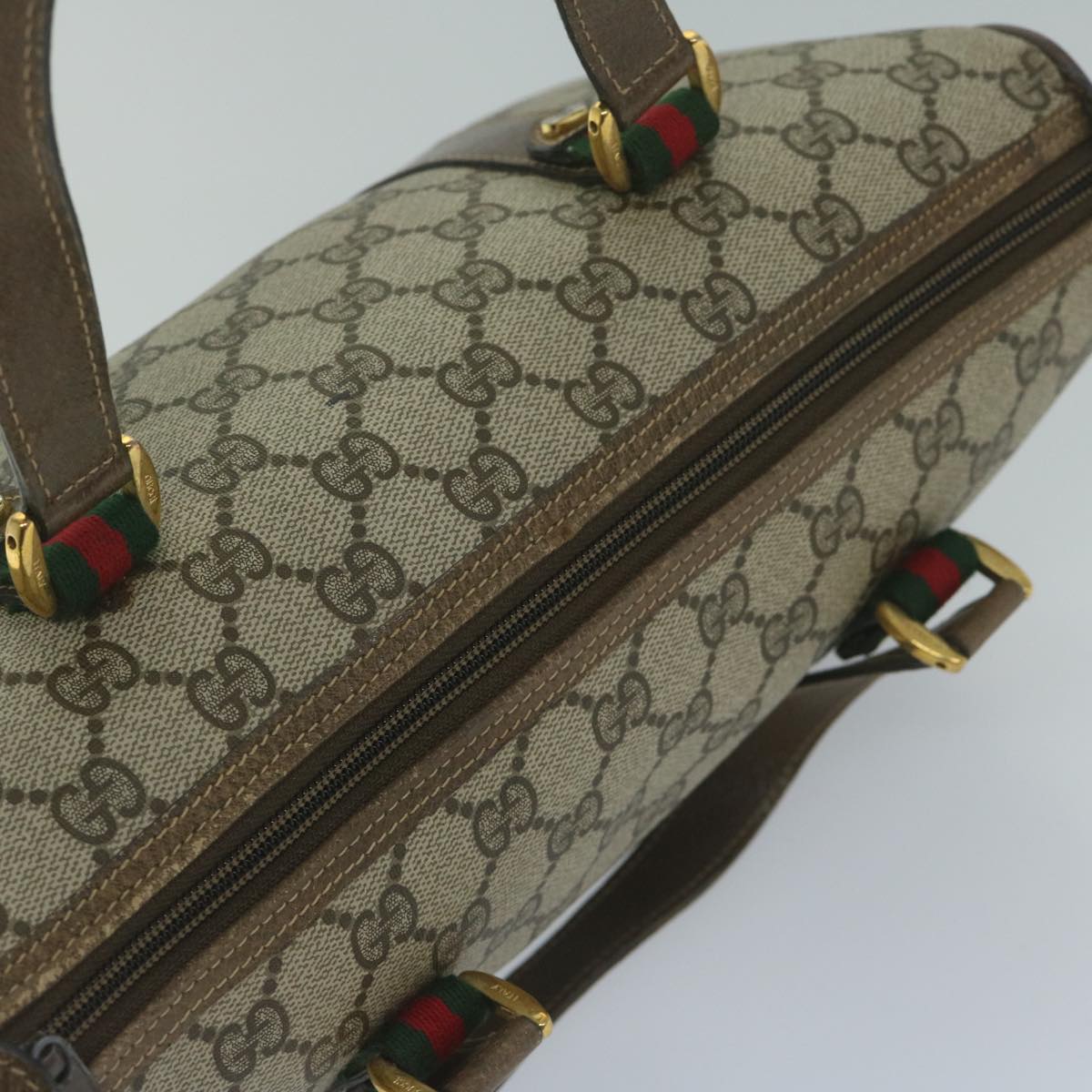 GUCCI GG Supreme Web Sherry Line Hand Bag 2way Beige Red 39 02 040 60876