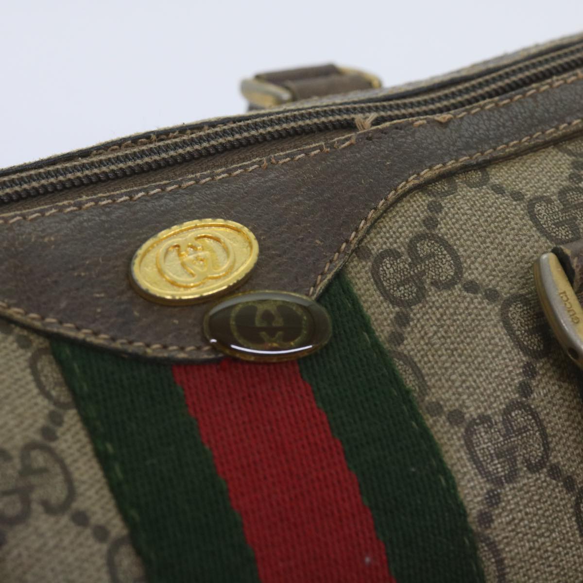 GUCCI GG Supreme Web Sherry Line Hand Bag Beige Red Green 69 02 006 60884