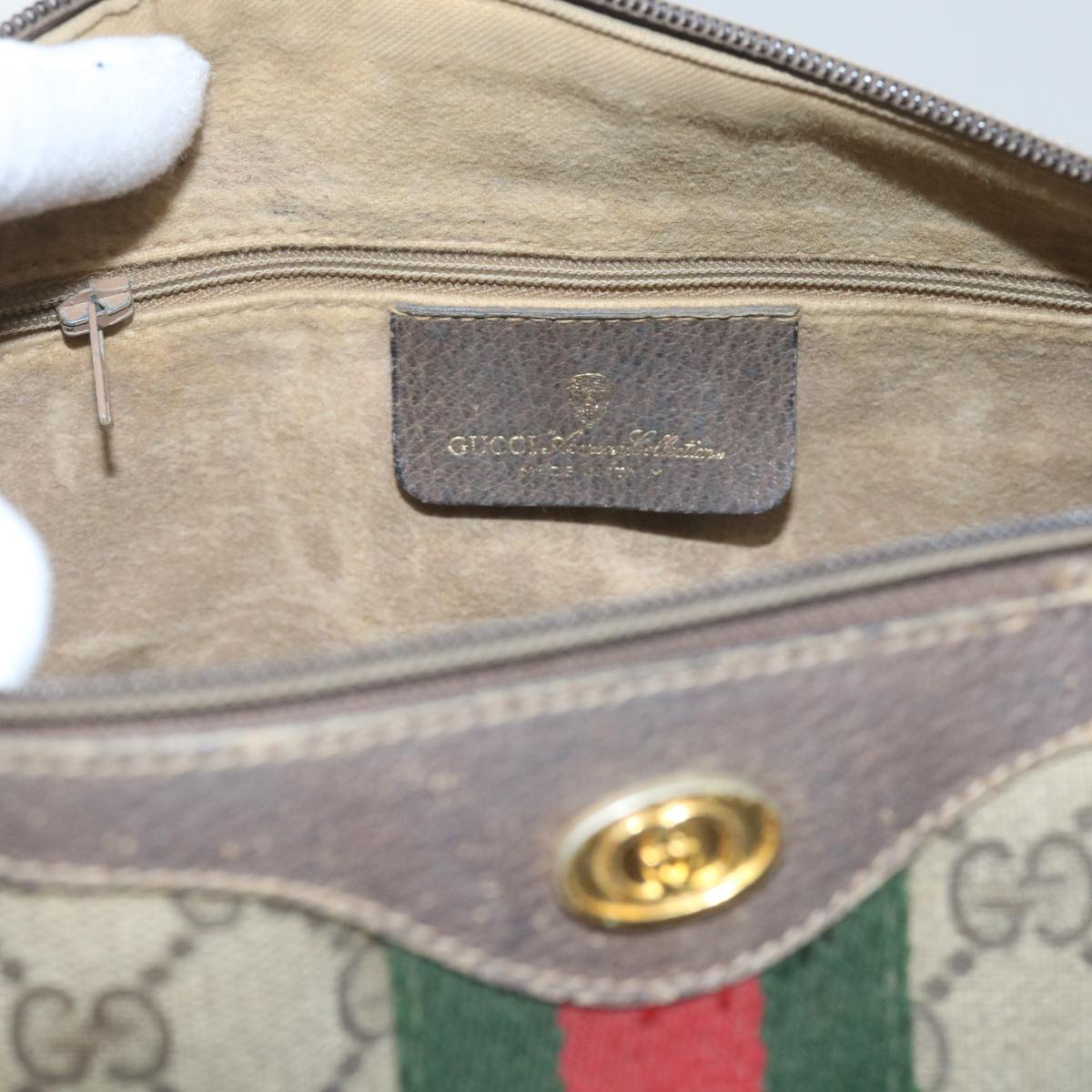 GUCCI GG Supreme Web Sherry Line Hand Bag Beige Red Green 69 02 006 60884
