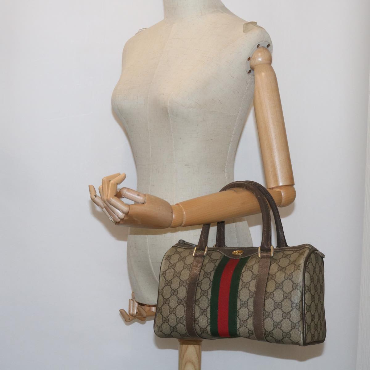 GUCCI GG Supreme Web Sherry Line Hand Bag Beige Red Green 69 02 006 60884