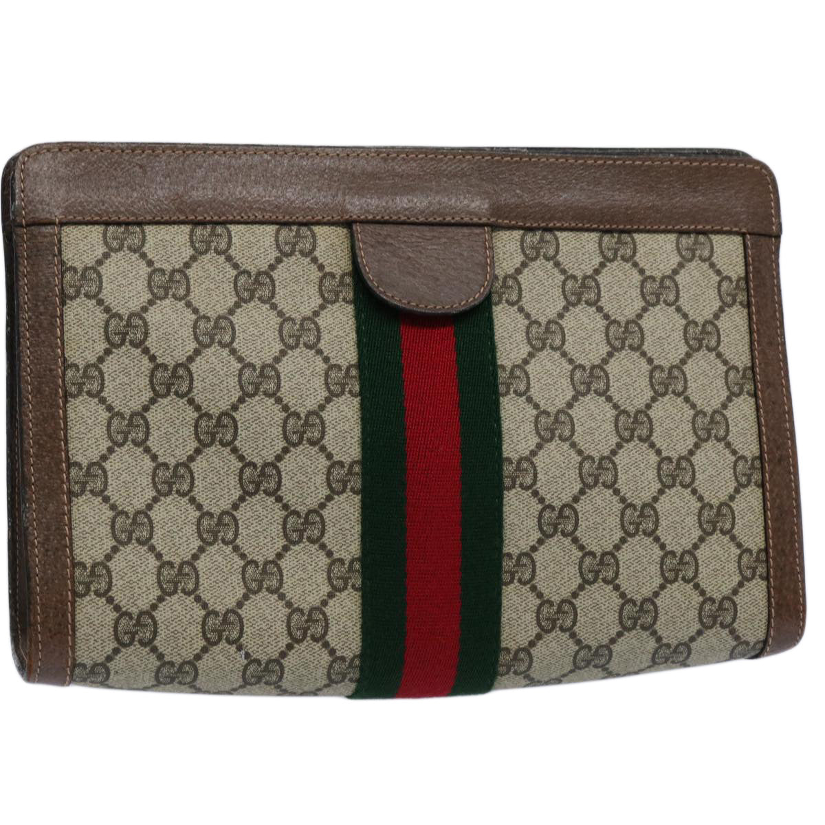GUCCI GG Supreme Web Sherry Line Clutch Bag Beige Red Green 89 01 002 60941