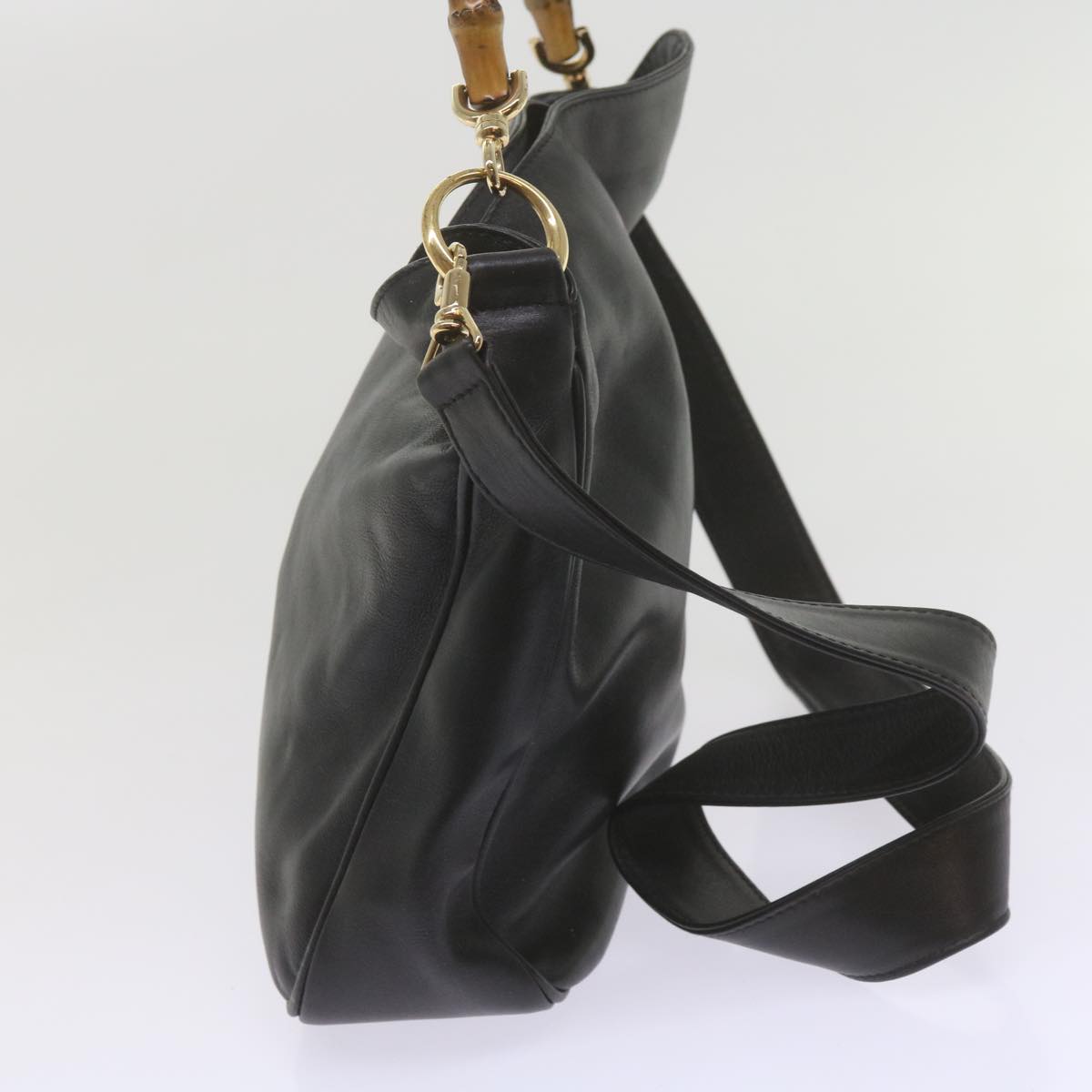 GUCCI Bamboo Hand Bag Leather 2way Black 61244
