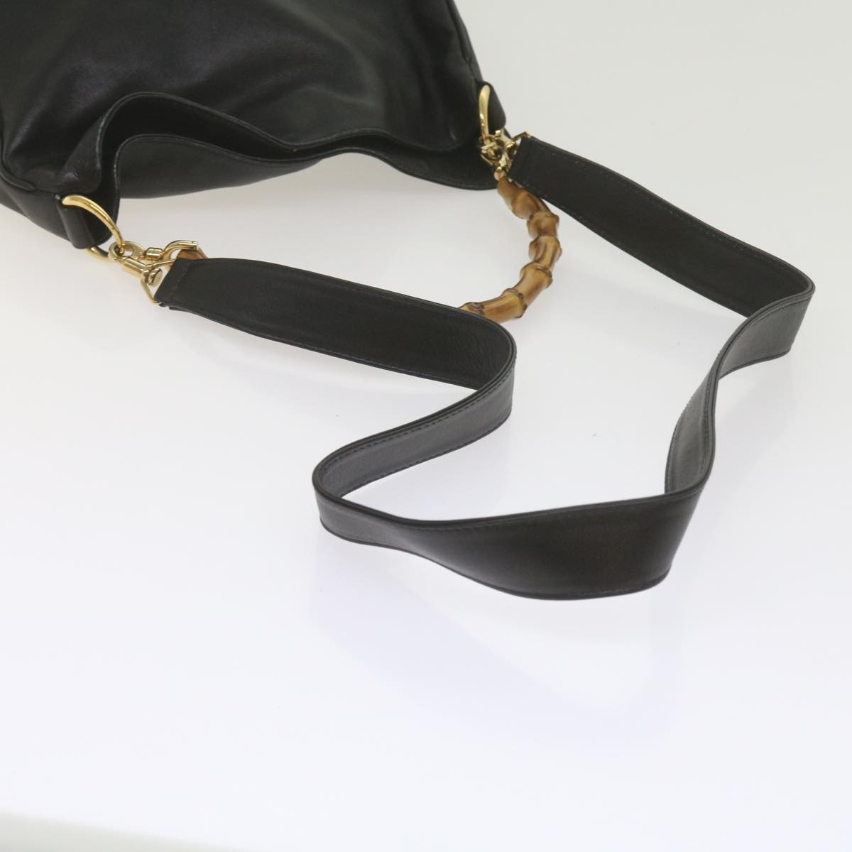 GUCCI Bamboo Hand Bag Leather 2way Black 61244