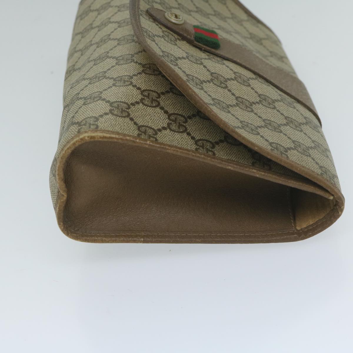 GUCCI GG Canvas Web Sherry Line Clutch Bag PVC Beige Green Red 61258