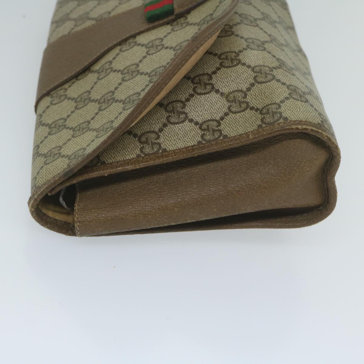 GUCCI GG Canvas Web Sherry Line Clutch Bag PVC Beige Green Red 61258