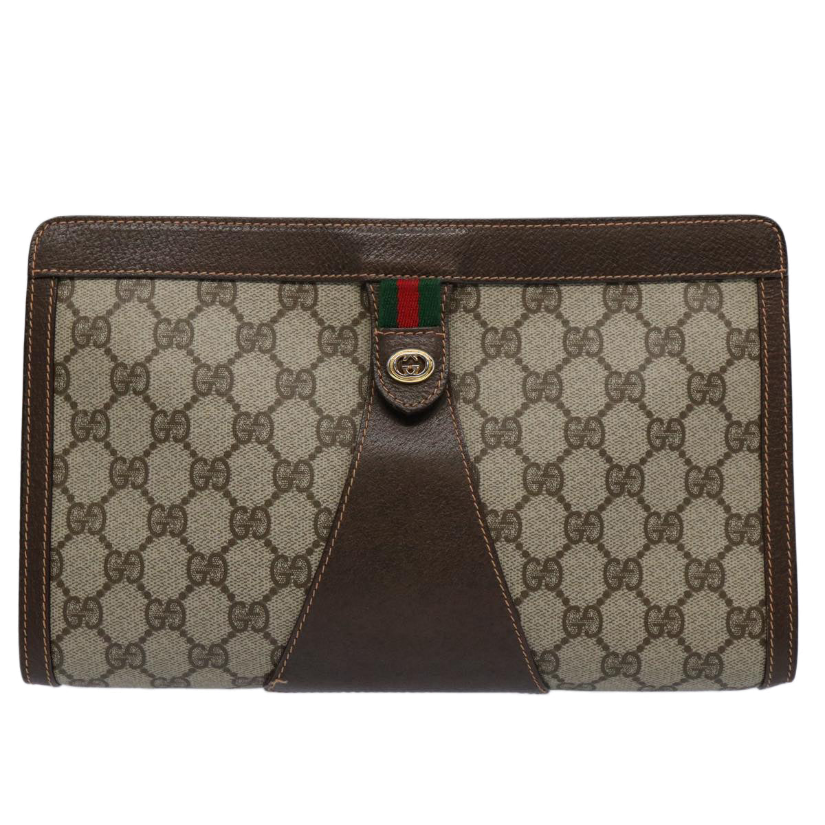GUCCI GG Supreme Web Sherry Line Clutch Bag Beige Red 156 01 033 61313