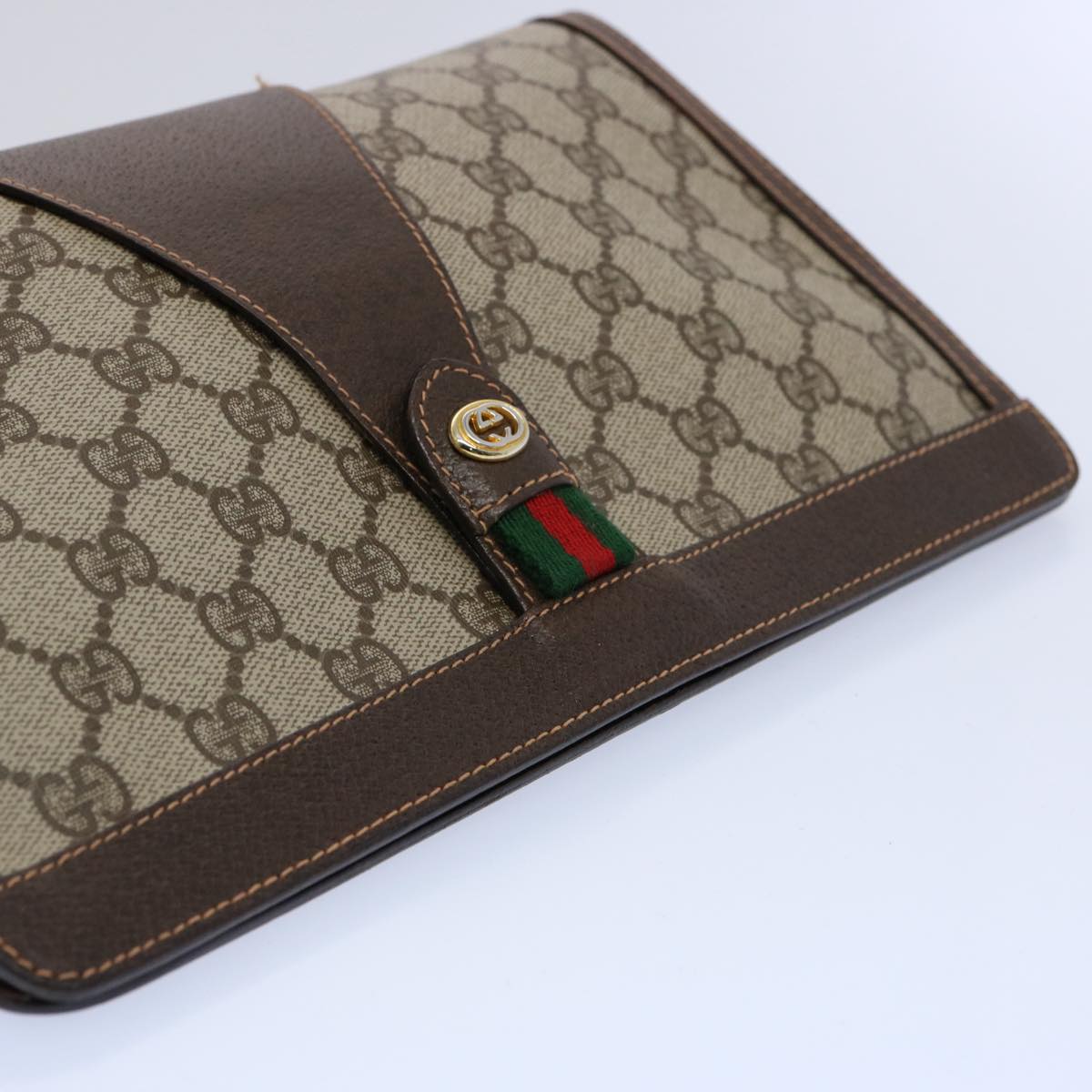 GUCCI GG Supreme Web Sherry Line Clutch Bag Beige Red 156 01 033 61313