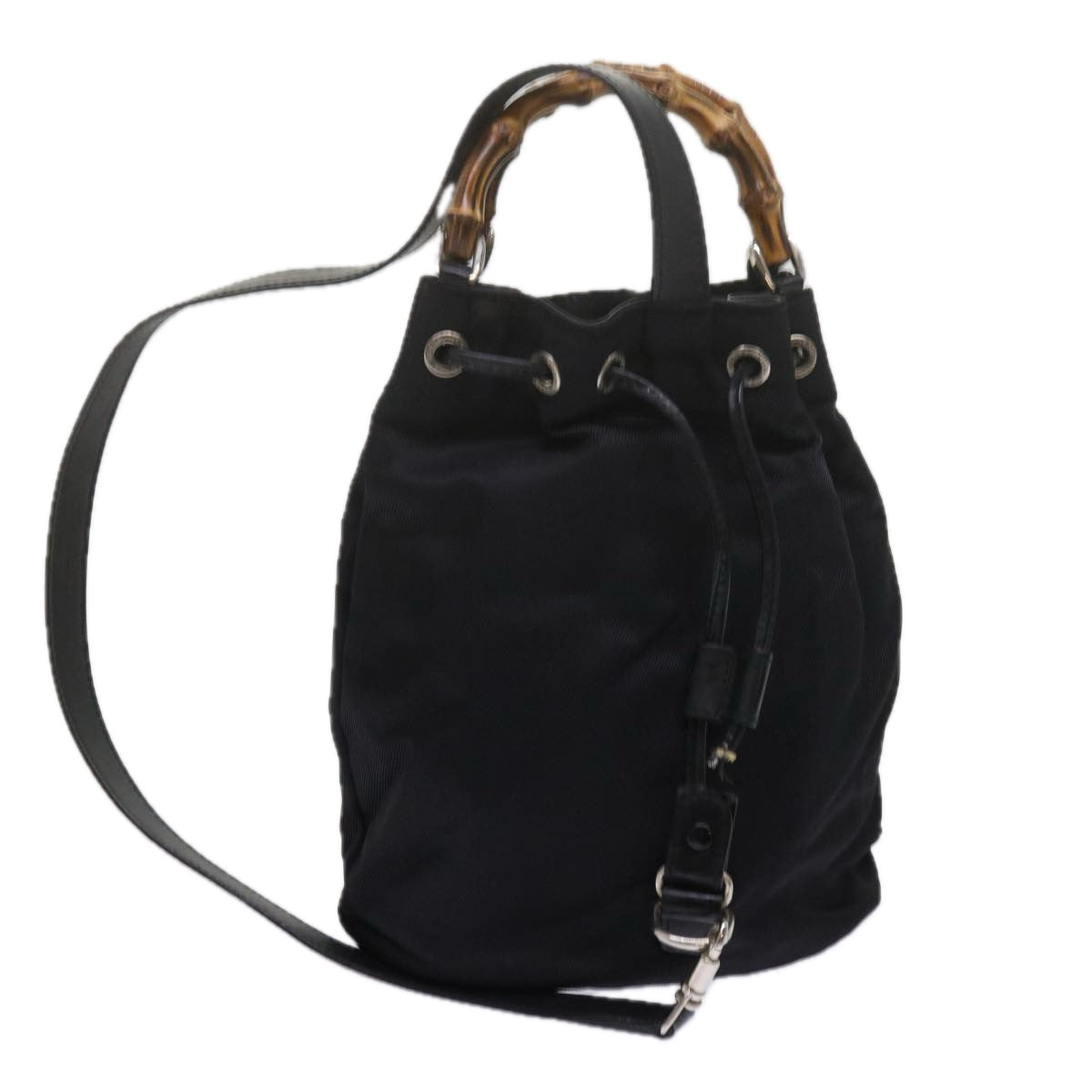 GUCCI Bamboo Hand Bag Nylon 2way Black 61327