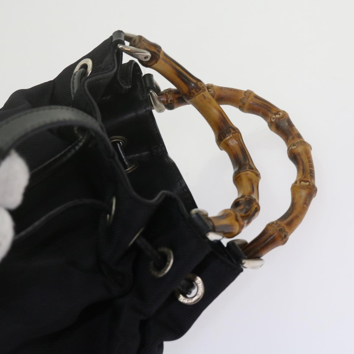 GUCCI Bamboo Hand Bag Nylon 2way Black 61327
