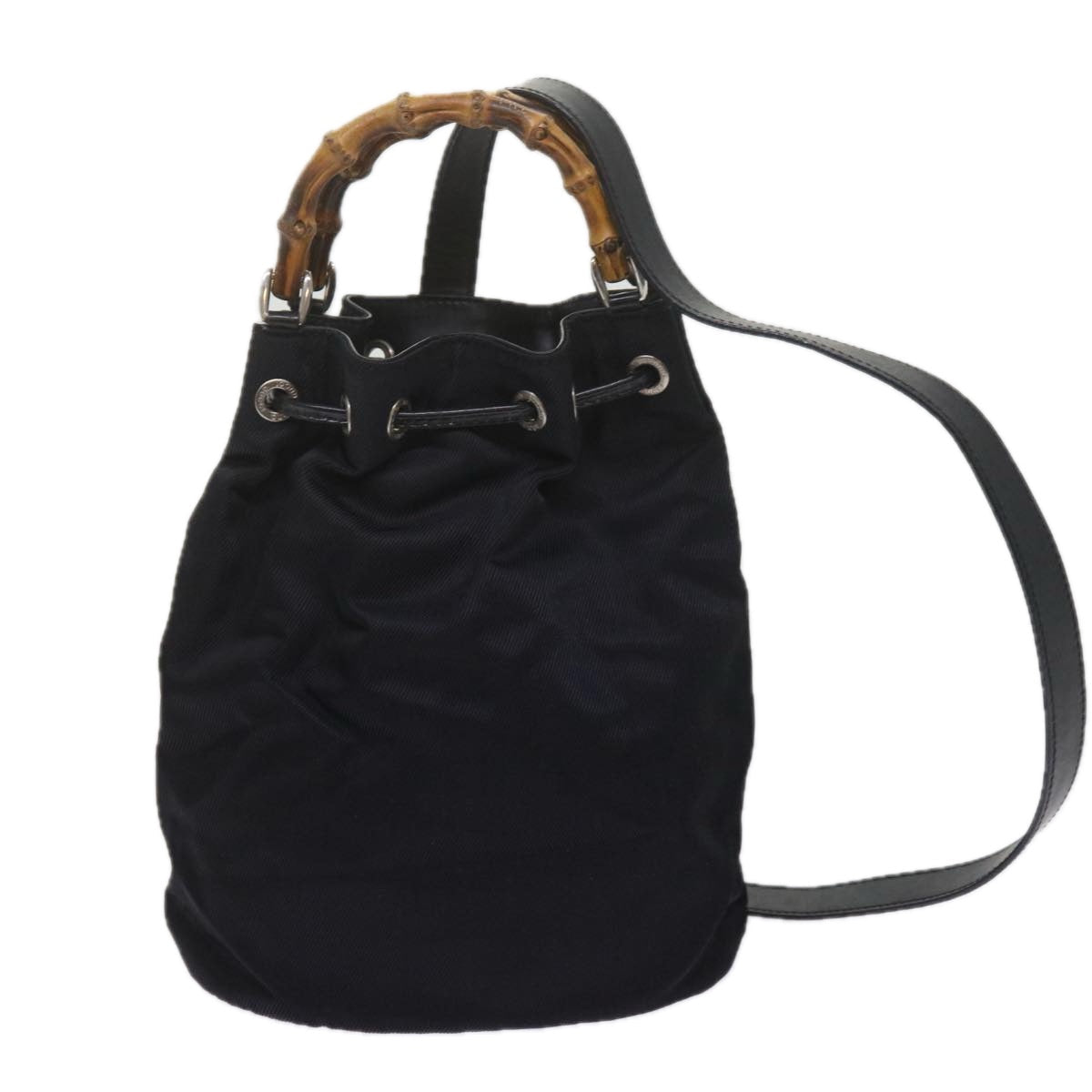 GUCCI Bamboo Hand Bag Nylon 2way Black 61327