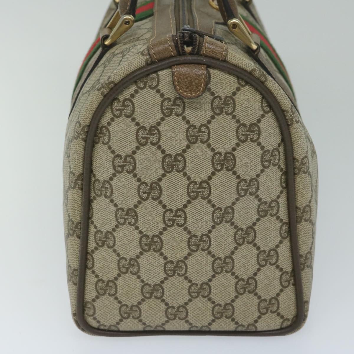 GUCCI GG Canvas Web Sherry Line Hand Bag PVC Beige Red Green 61347