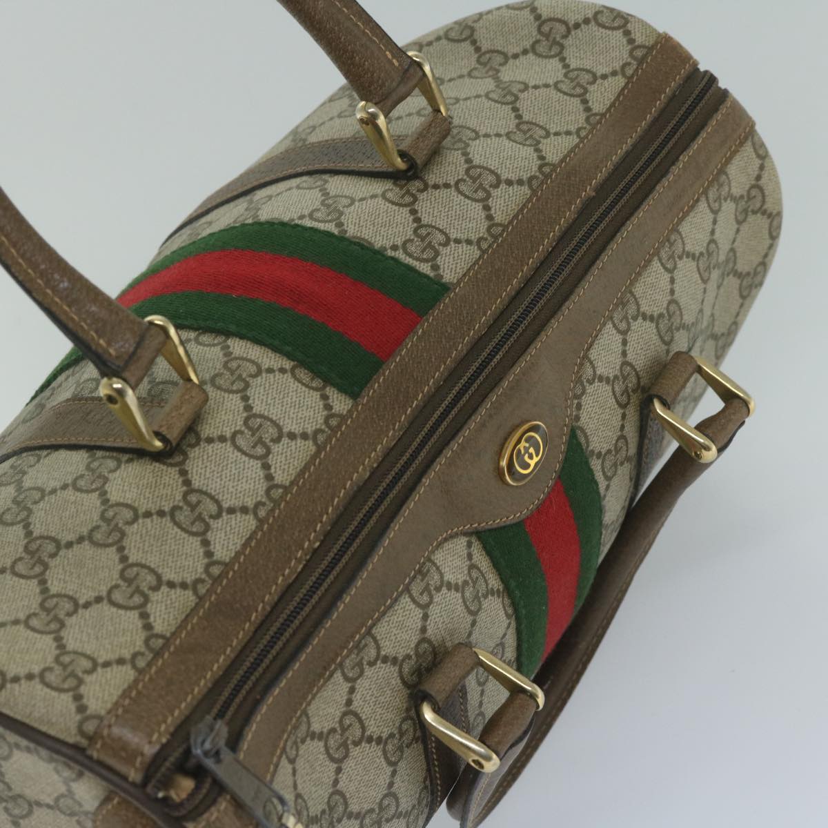 GUCCI GG Canvas Web Sherry Line Hand Bag PVC Beige Red Green 61347