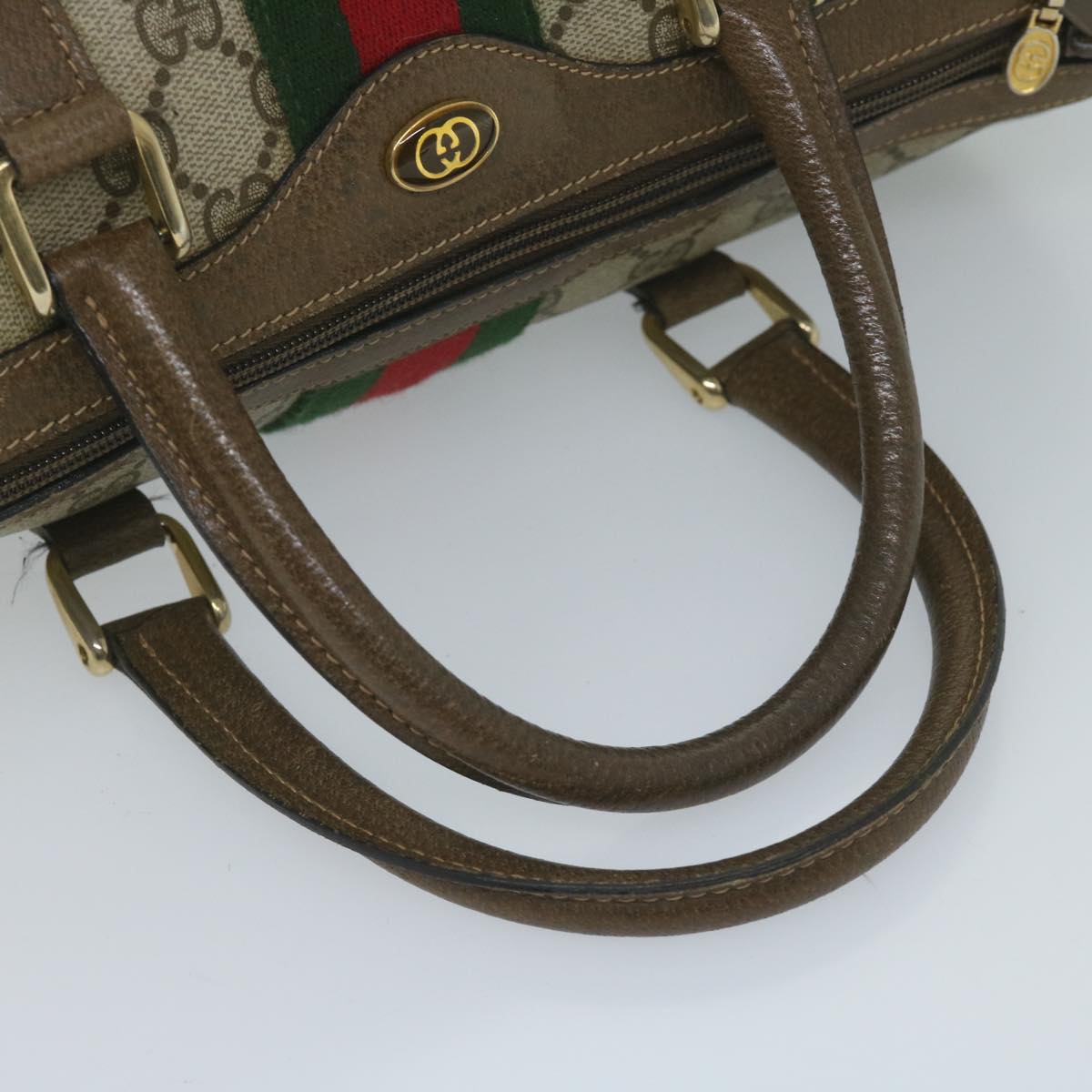 GUCCI GG Canvas Web Sherry Line Hand Bag PVC Beige Red Green 61347