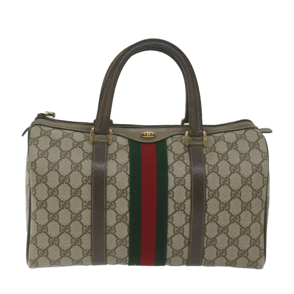 GUCCI GG Canvas Web Sherry Line Hand Bag PVC Beige Red Green 61348