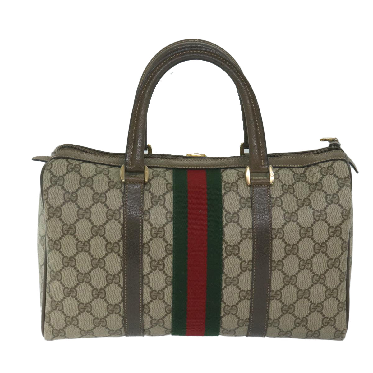 GUCCI GG Canvas Web Sherry Line Hand Bag PVC Beige Red Green 61348
