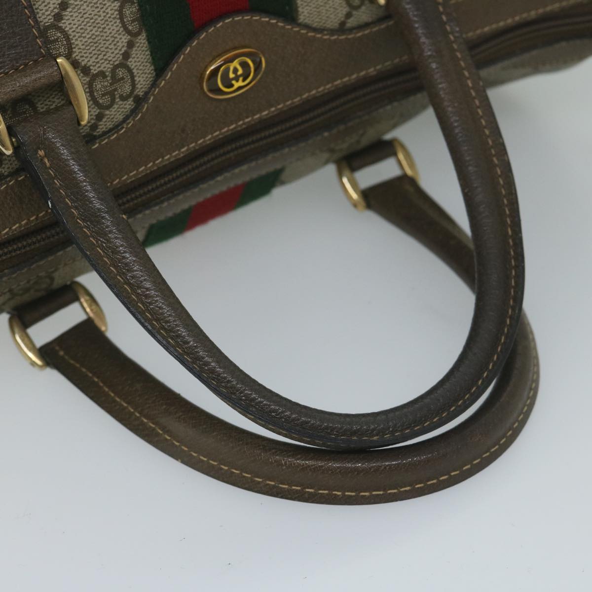GUCCI GG Canvas Web Sherry Line Hand Bag PVC Beige Red Green 61348