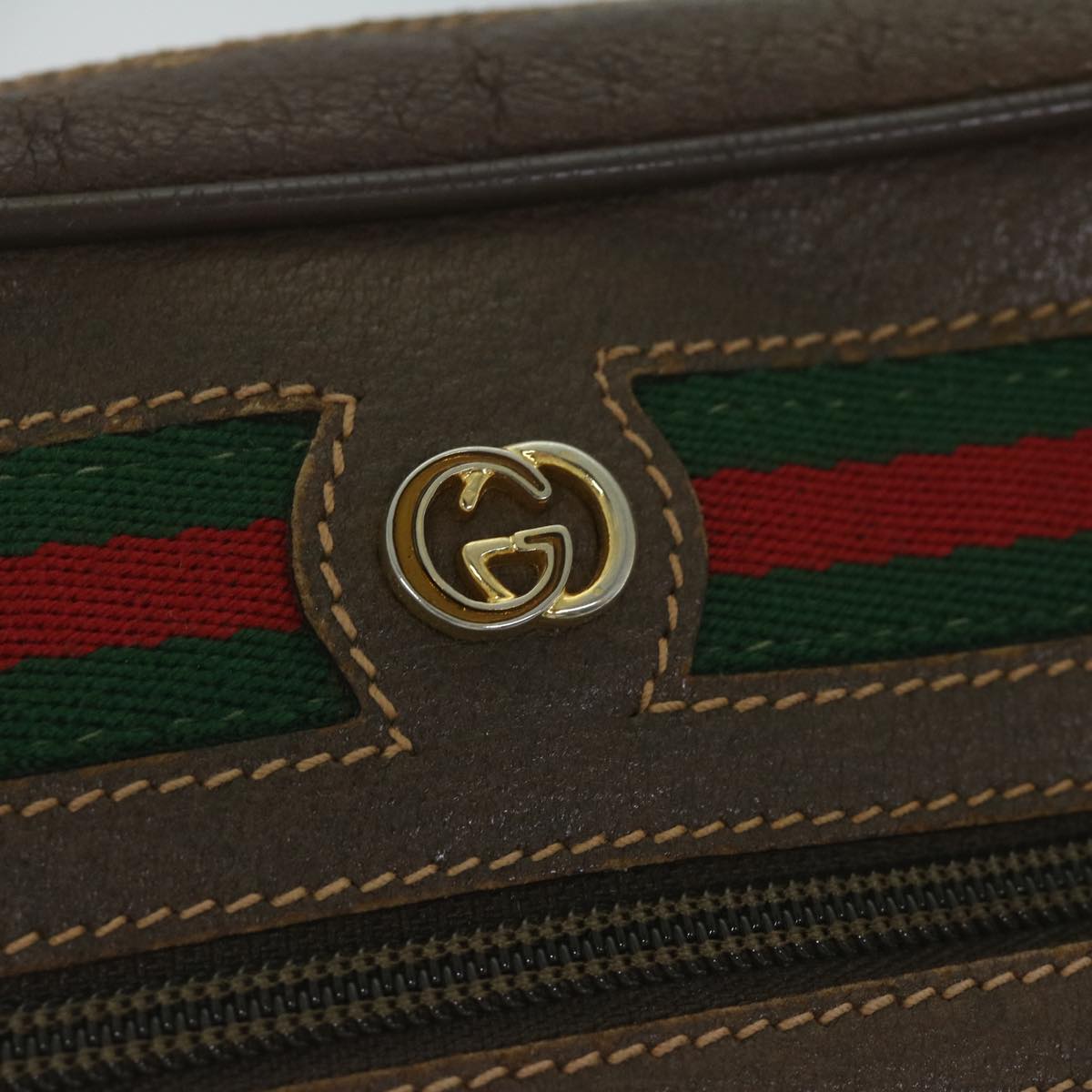 GUCCI GG Canvas Web Sherry Line Shoulder Bag PVC Beige Red Green 61350