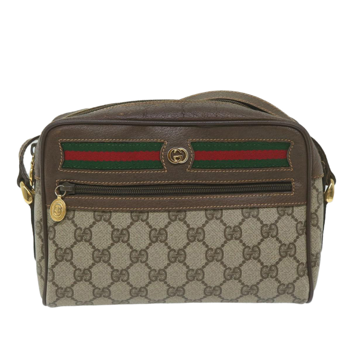 GUCCI GG Canvas Web Sherry Line Shoulder Bag PVC Beige Red Green 61350