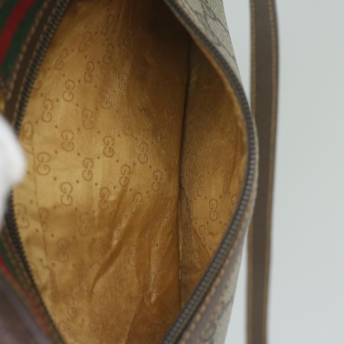 GUCCI GG Canvas Web Sherry Line Shoulder Bag PVC Beige Red Green 61350