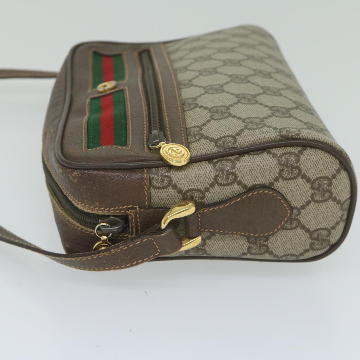 GUCCI GG Canvas Web Sherry Line Shoulder Bag PVC Beige Red Green 61350