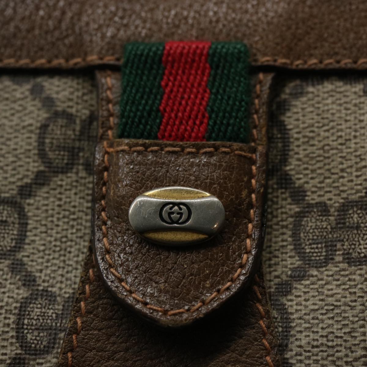 GUCCI GG Supreme Web Sherry Line Clutch Bag Beige Red Green 89 01 032 61455