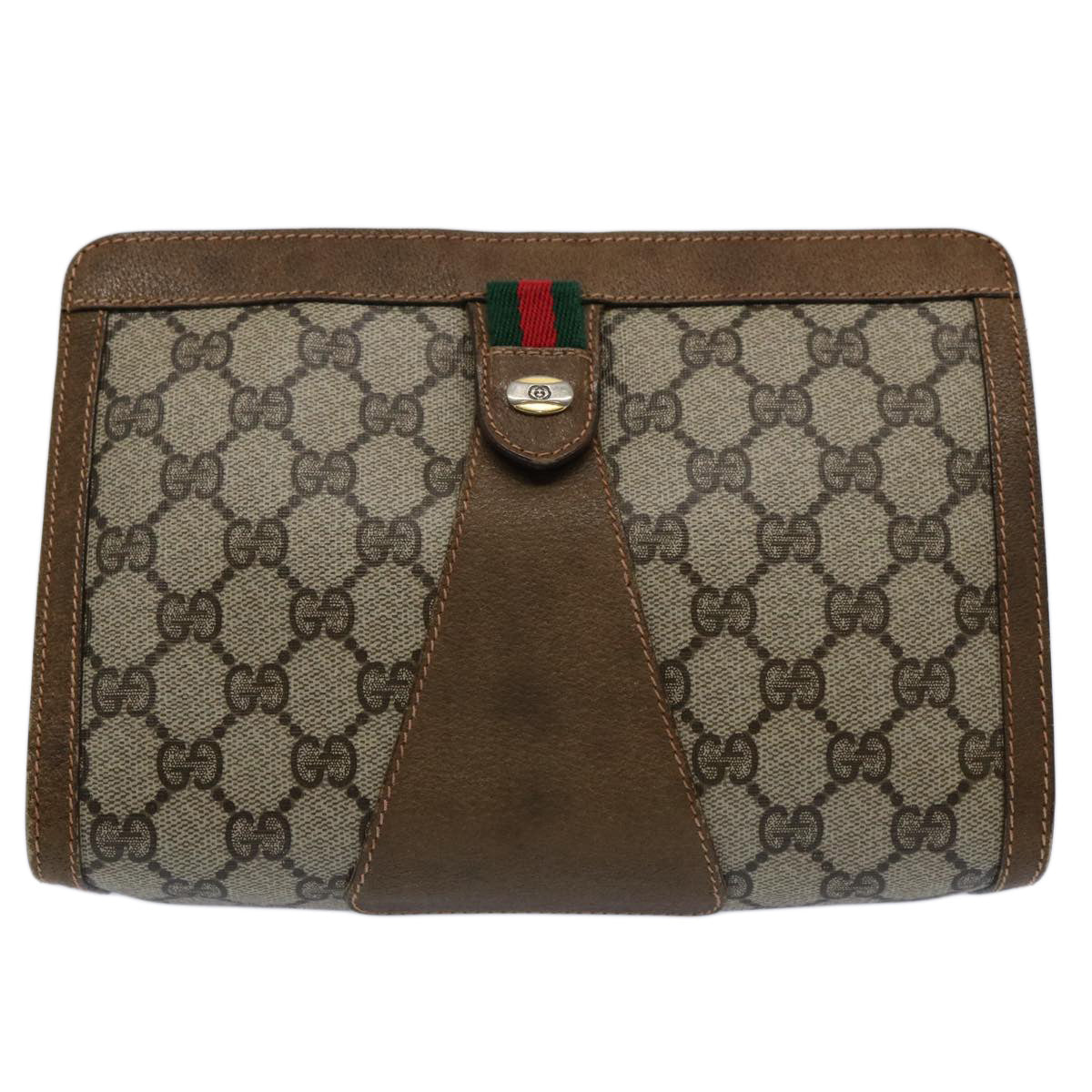 GUCCI GG Supreme Web Sherry Line Clutch Bag Beige Red Green 89 01 032 61455