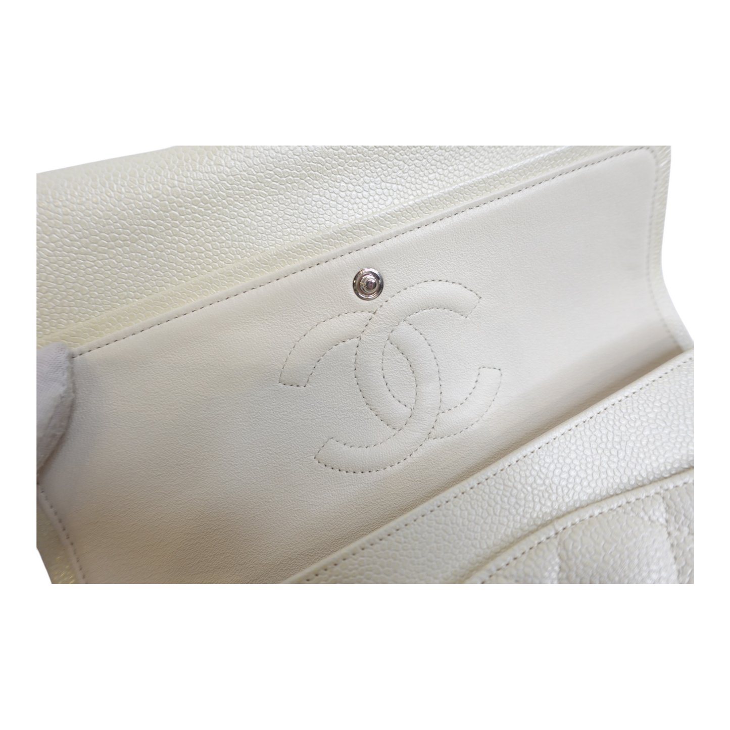 Chanel Medium Double Flap Pearlescent Ivory Caviar