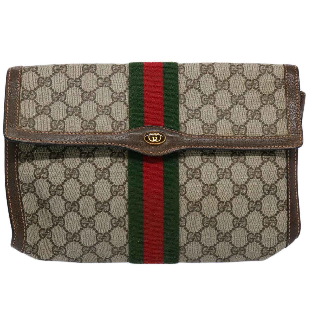 GUCCI GG Supreme Web Sherry Line Clutch Bag Beige Red Green 89 01 007 61533
