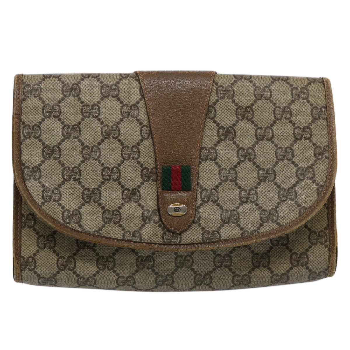 GUCCI GG Supreme Web Sherry Line Clutch Bag Beige Red Green 89 01 030 61534