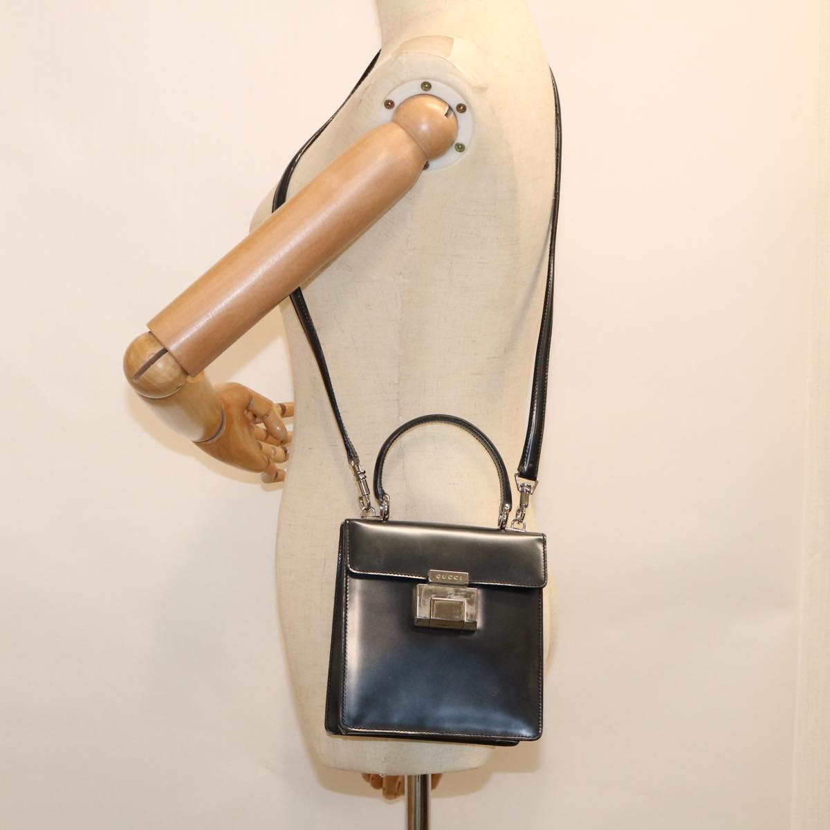 GUCCI Hand Bag Patent leather 2way Black 61541