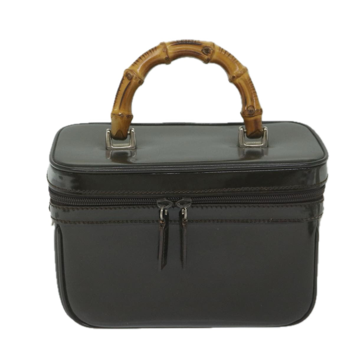 GUCCI Vanity Bamboo Cosmetic Pouch Patent leather Brown 013 0406 2490 61575