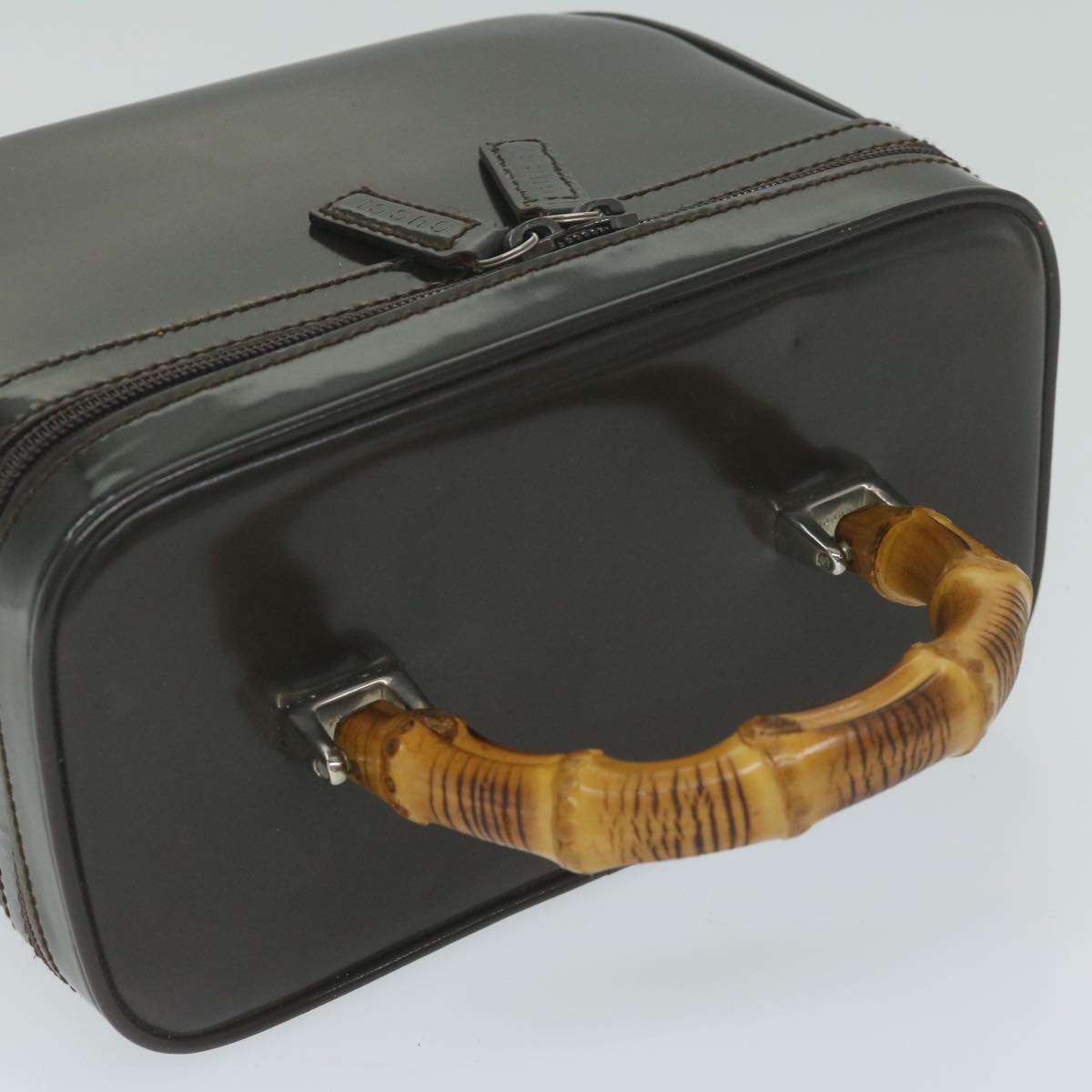 GUCCI Vanity Bamboo Cosmetic Pouch Patent leather Brown 013 0406 2490 61575