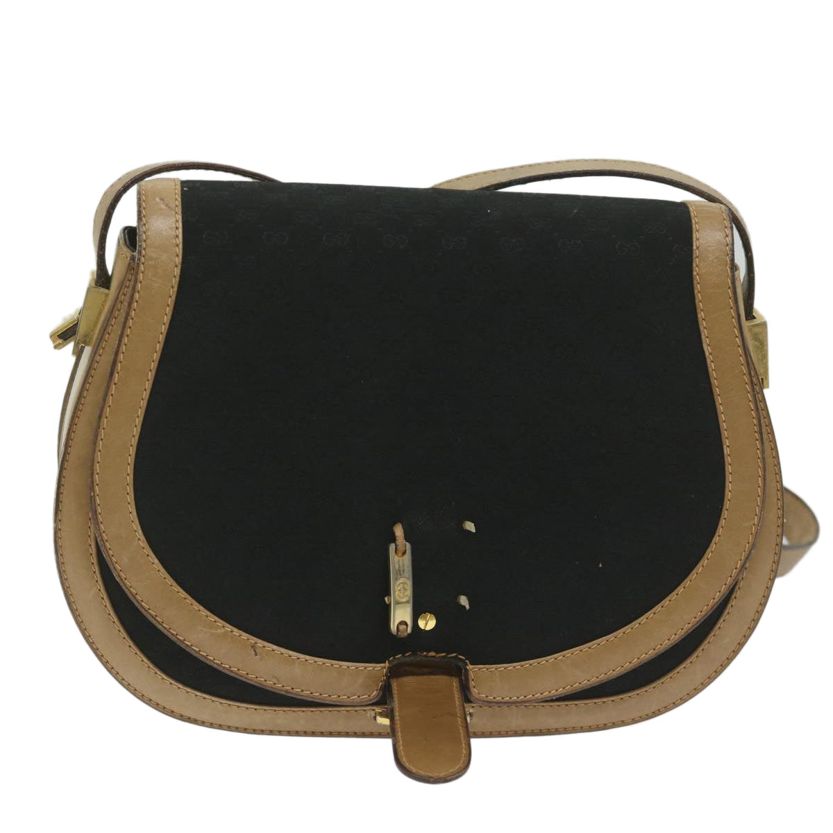 GUCCI Micro GG Canvas Shoulder Bag Black Beige 61694