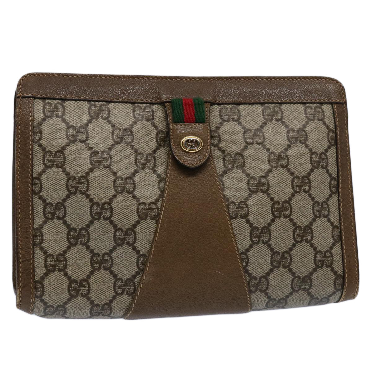 GUCCI GG Supreme Web Sherry Line Clutch Bag Beige Red Green 89 01 032 61756