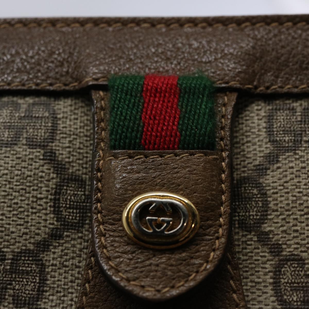 GUCCI GG Supreme Web Sherry Line Clutch Bag Beige Red Green 89 01 032 61756