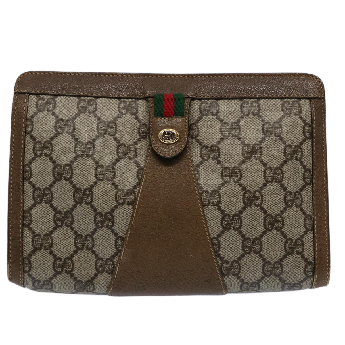 GUCCI GG Supreme Web Sherry Line Clutch Bag Beige Red Green 89 01 032 61756