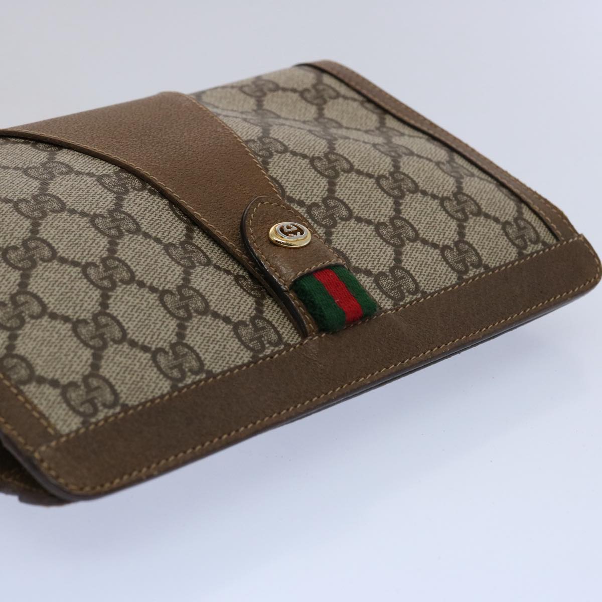 GUCCI GG Supreme Web Sherry Line Clutch Bag Beige Red Green 89 01 032 61756