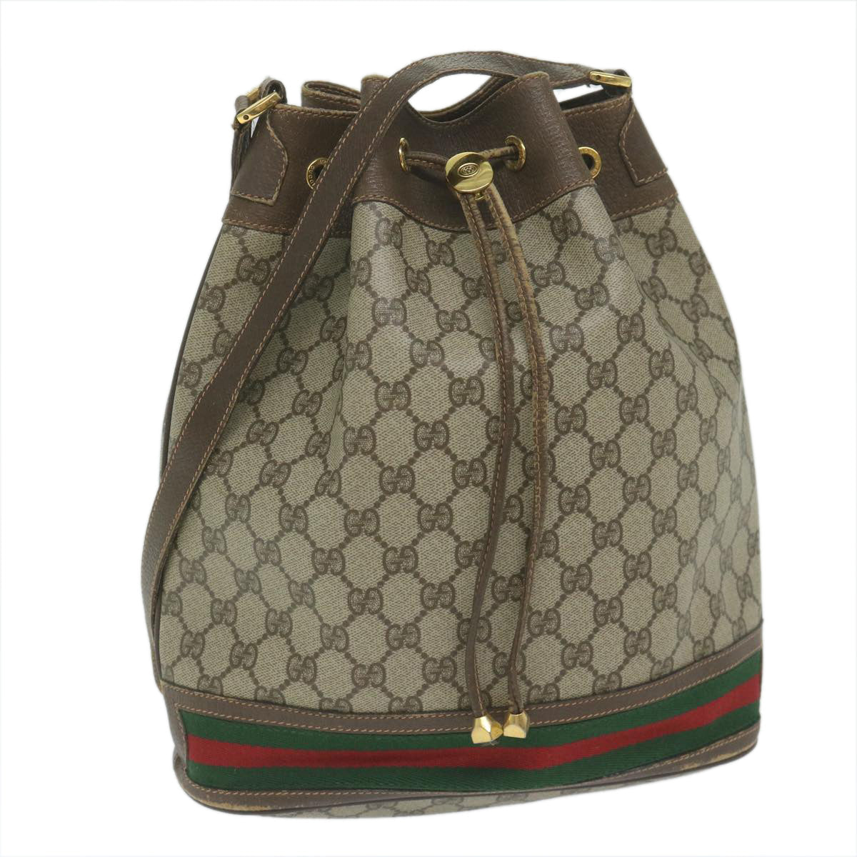 GUCCI GG Supreme Web Sherry Line Shoulder Bag Beige Red 164 02 085 61841