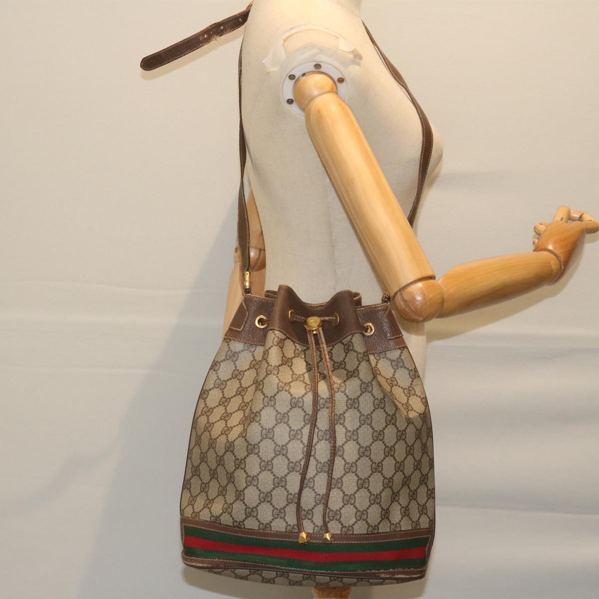 GUCCI GG Supreme Web Sherry Line Shoulder Bag Beige Red 164 02 085 61841