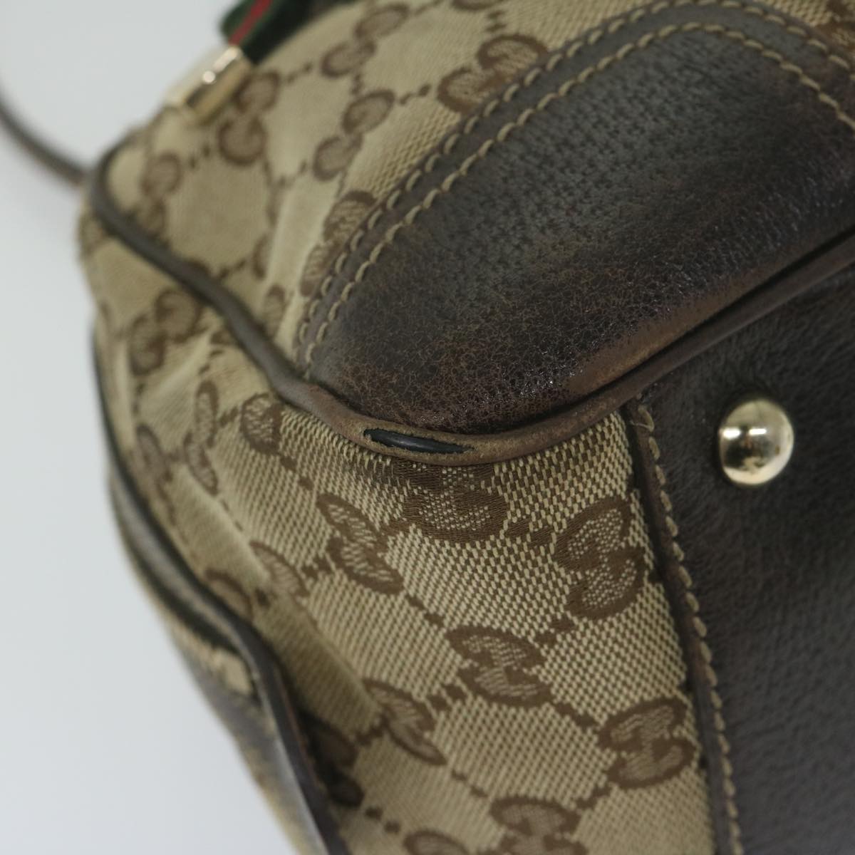 GUCCI GG Canvas Web Sherry Line Tote Bag Beige Red Green 161720 61848