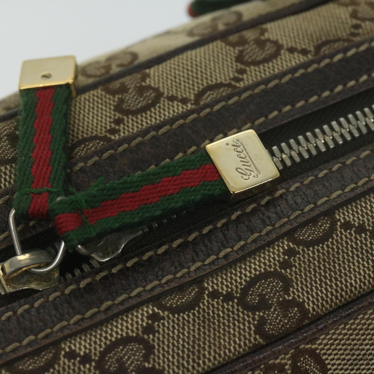GUCCI GG Canvas Web Sherry Line Tote Bag Beige Red Green 161720 61848