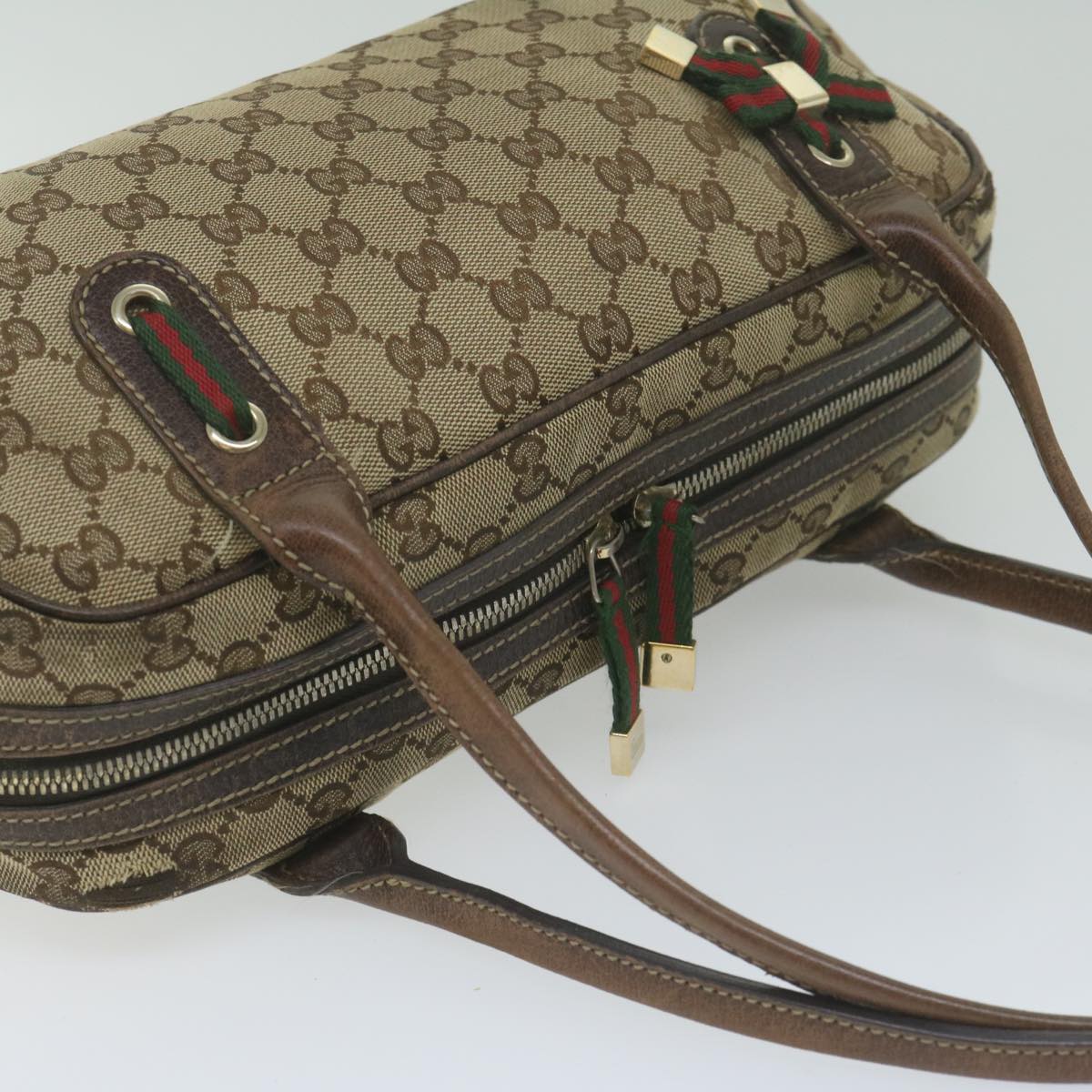 GUCCI GG Canvas Web Sherry Line Tote Bag Beige Red Green 161720 61848